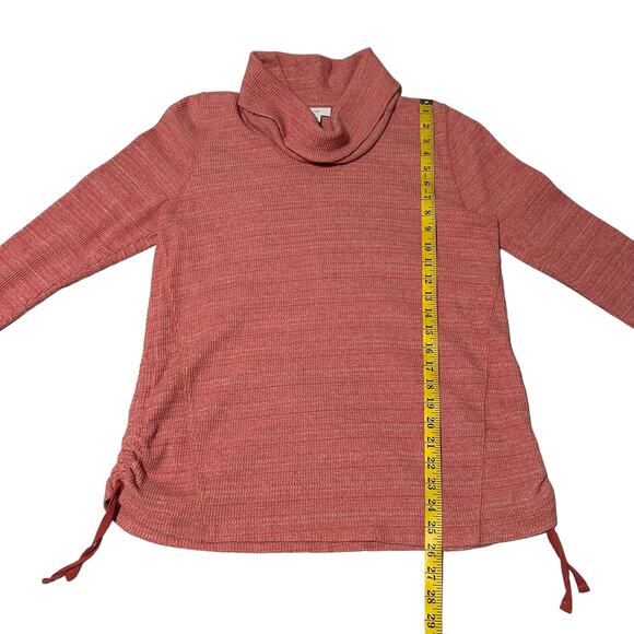 J. JILL Top Size L Cowl Neck Waffle Knit Rusched Side Ties Pullover - Picture 5 of 8